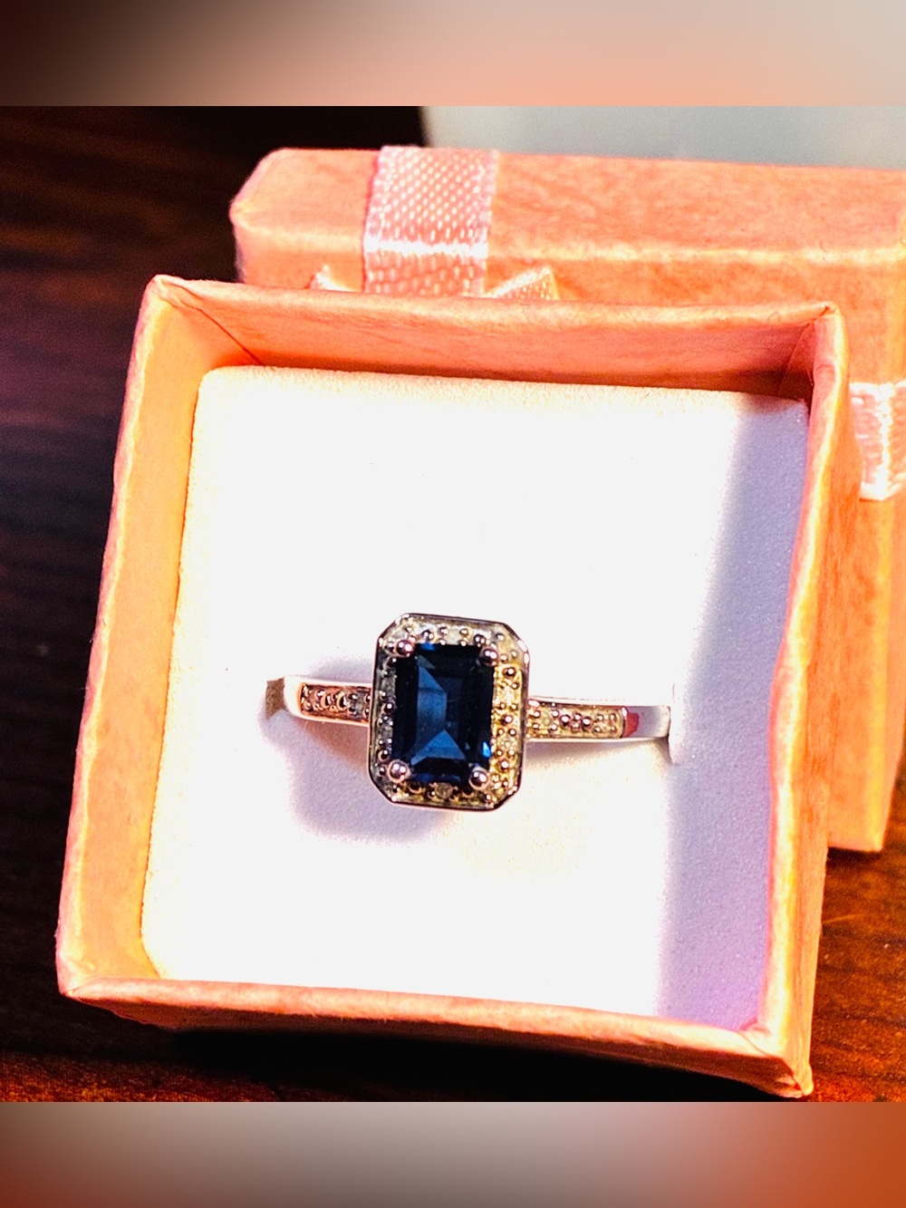 925 Silver & Deep Blue Sapphire Look Ring